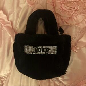 Juicy Couture Black Faux Fur Tote with Rhinestones